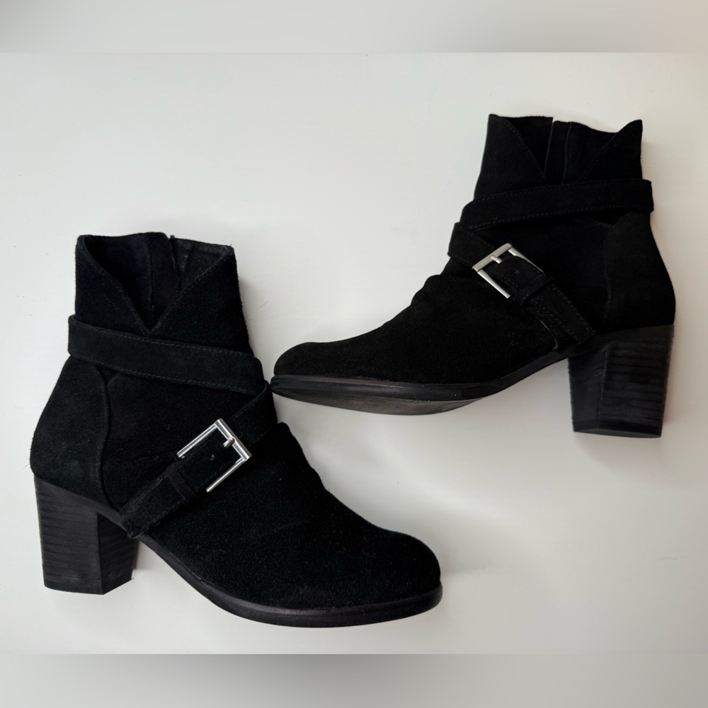 Anthropologie Matisse Harper Black Suede Leather Ankle Boots Women’s 7M Side Zip - Picture 13 of 16